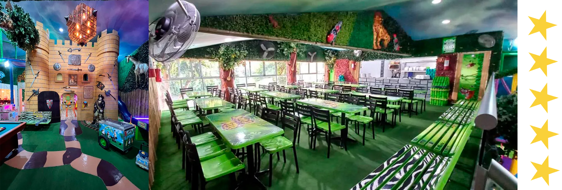 Castillo medieval y comedor del salón de fiestas